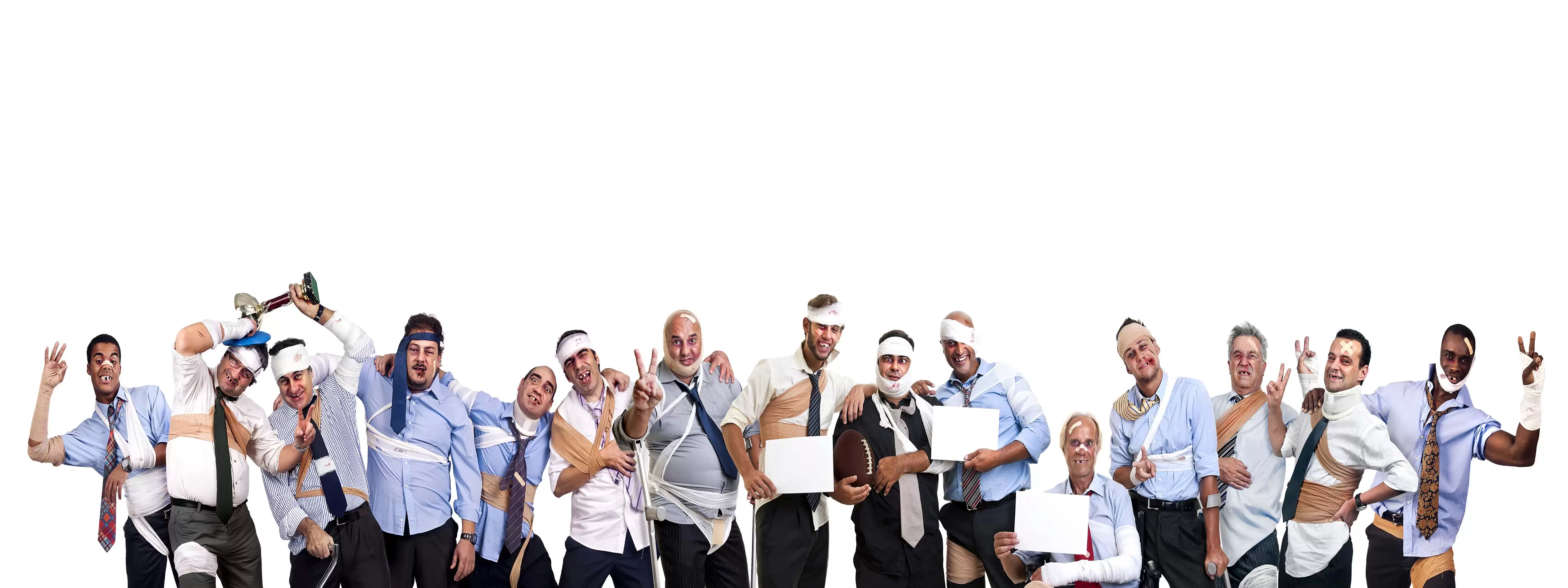 A rugby team returning to work with sports injuries